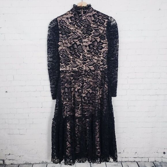 Eliza J Black Lace Dress Size 2 High Neck Tiered Whimsigoth Witchy Core Romantic - Picture 5 of 8